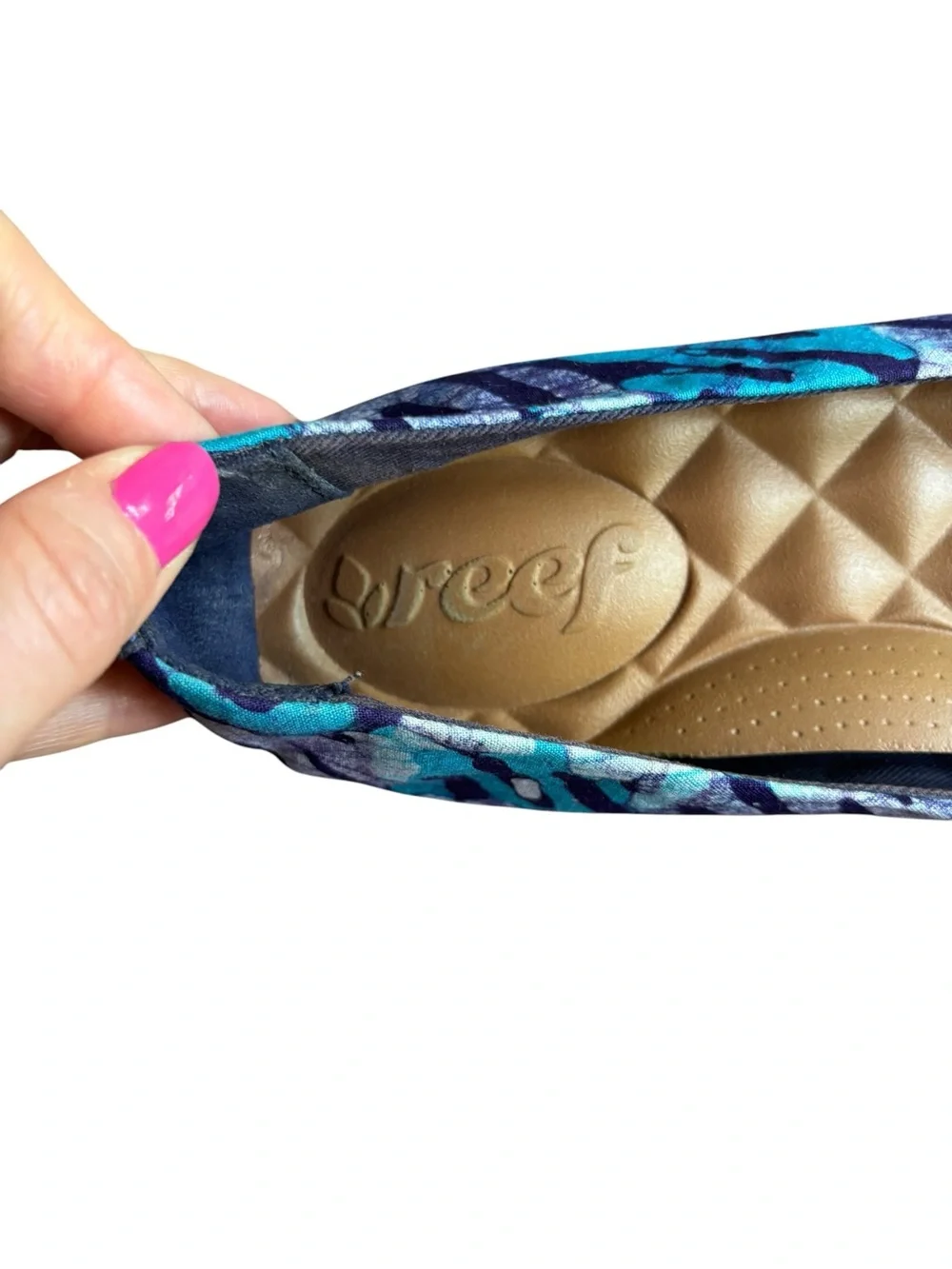 Reef Bochica Purple, Teal, & Navy Patterned Canvas Ballet Flats, Size. 8.5
